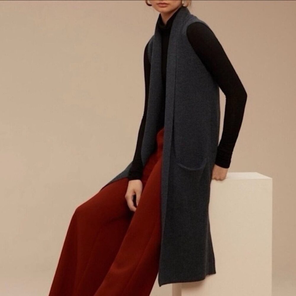 Aritzia Wilfred Long Cardigan Vest Open Front Sweater Wool/Mohair Large Dunkirk - Picture 1 of 10